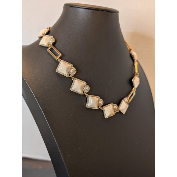 Lulu Frost Necklace & Bracelet W/ Cream Enamel Faux Pearl Accents & Rhinestones - Picture 4 of 10